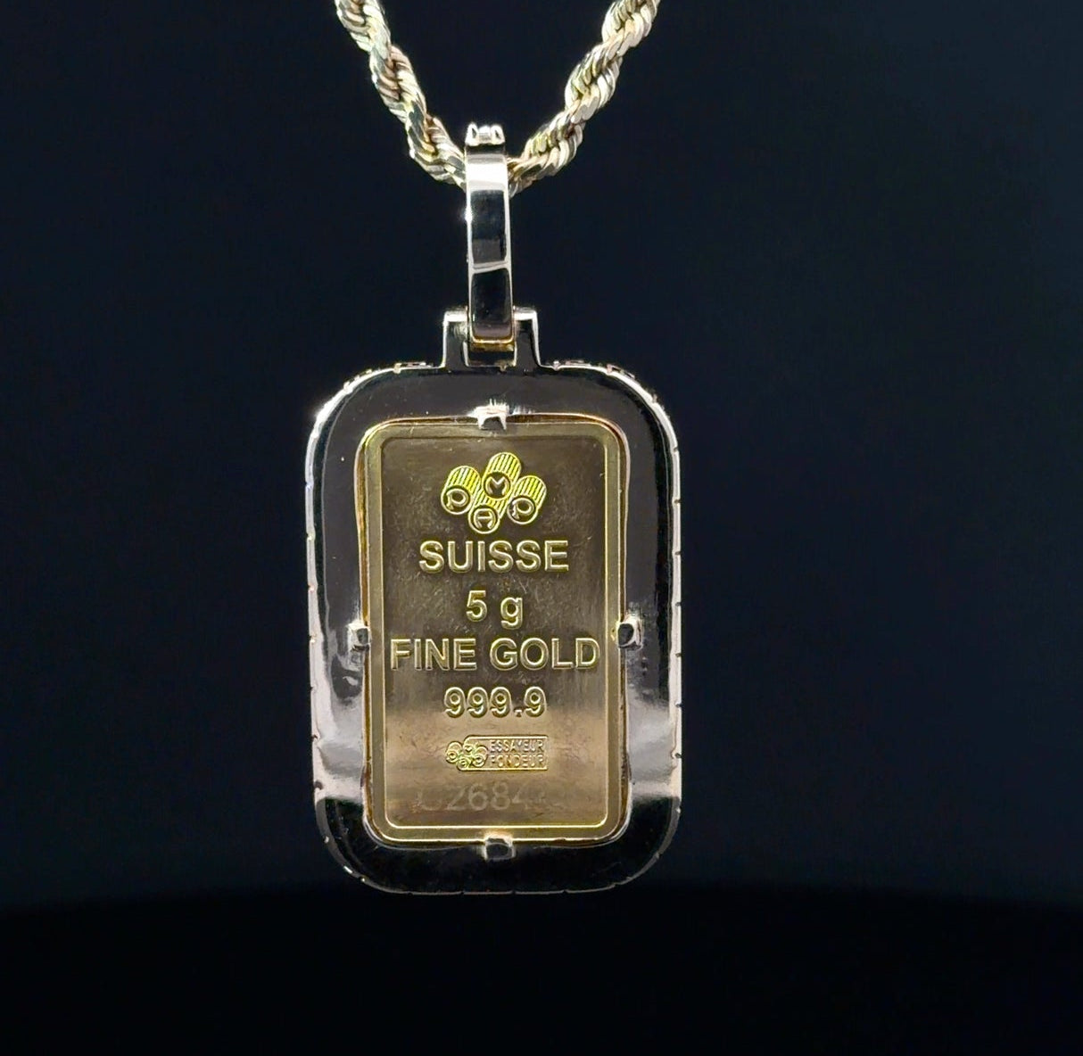 Custom 14k 5g pamp bezel greek key sides