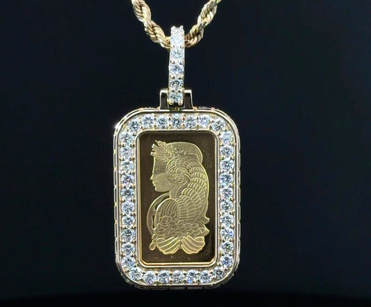 Custom 14k 5g pamp bezel greek key sides