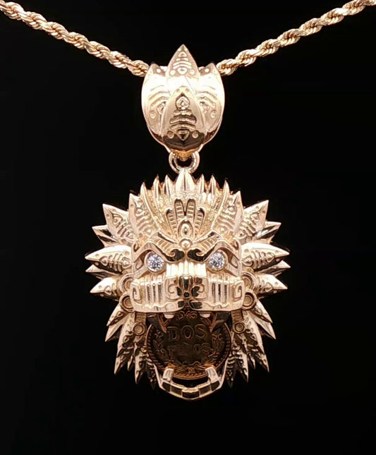 Custom 14k Quetzalcoatl dos pesos pendant