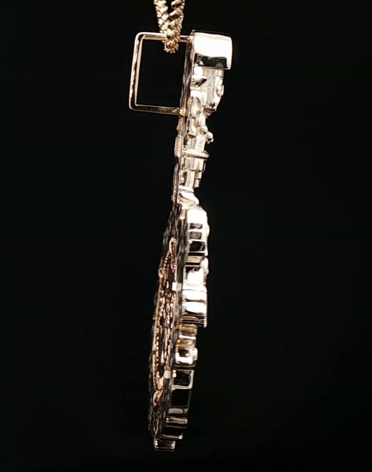 14k custom Tlaloc bail Quetzalcoatl bezel for 20 pesos coin