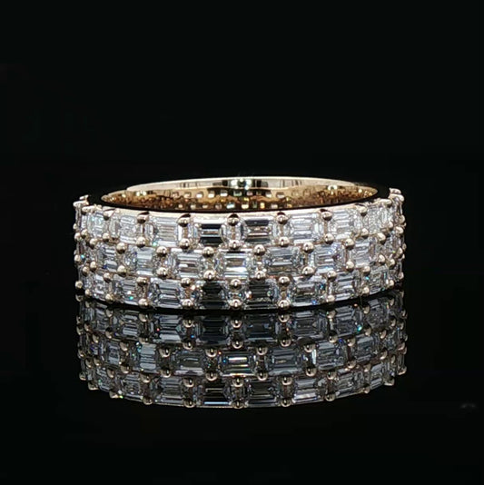 Custom Half 3 Row Eternity Ring with Emerald Cut Diamonds