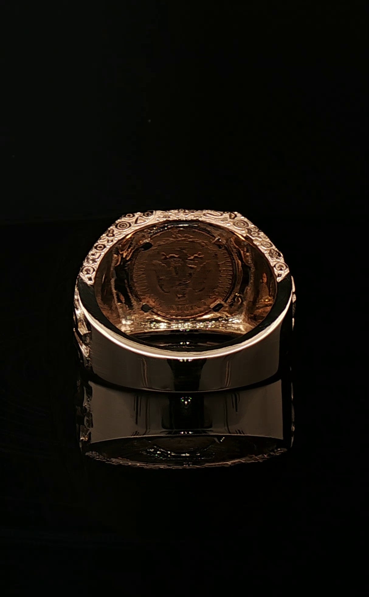 Custom 14k Dos pesos coin Ring eagle & aztec sides