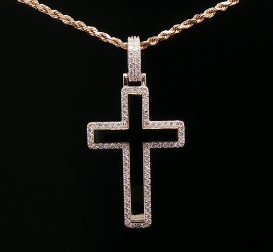 Custom 14k Diamond Border Cross