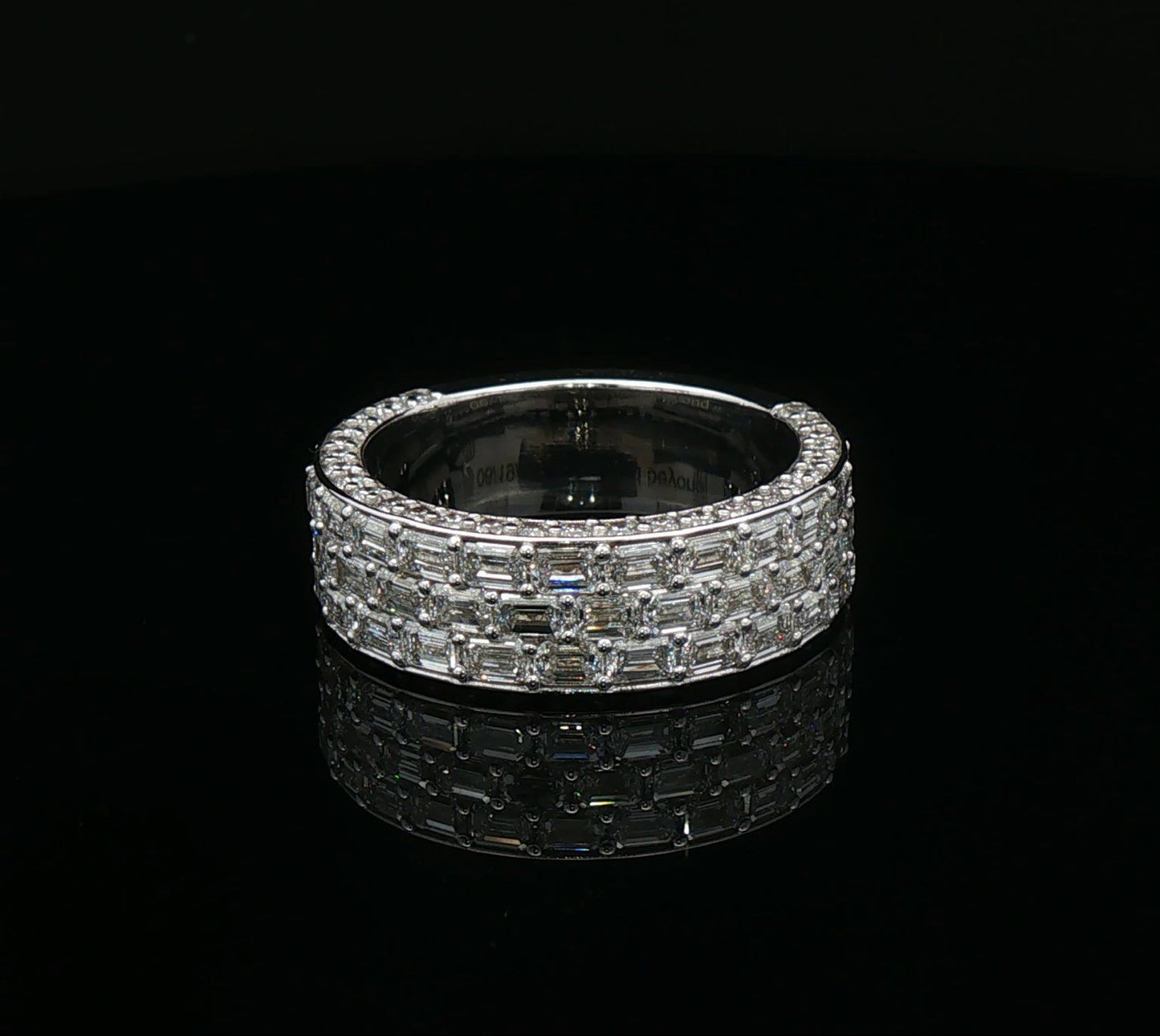 Custom 3/4 fully iced emerald cut ring