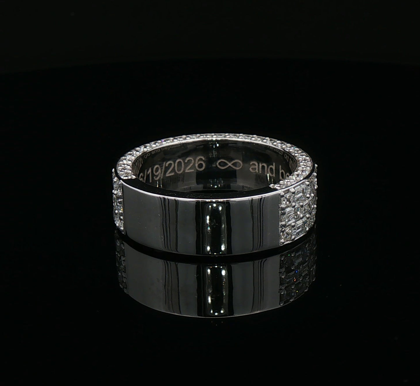 Custom 3/4 fully iced emerald cut ring