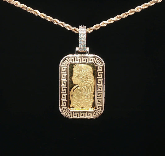 Custom 14k Greek Key 5g Pamp bezel with diamond bail
