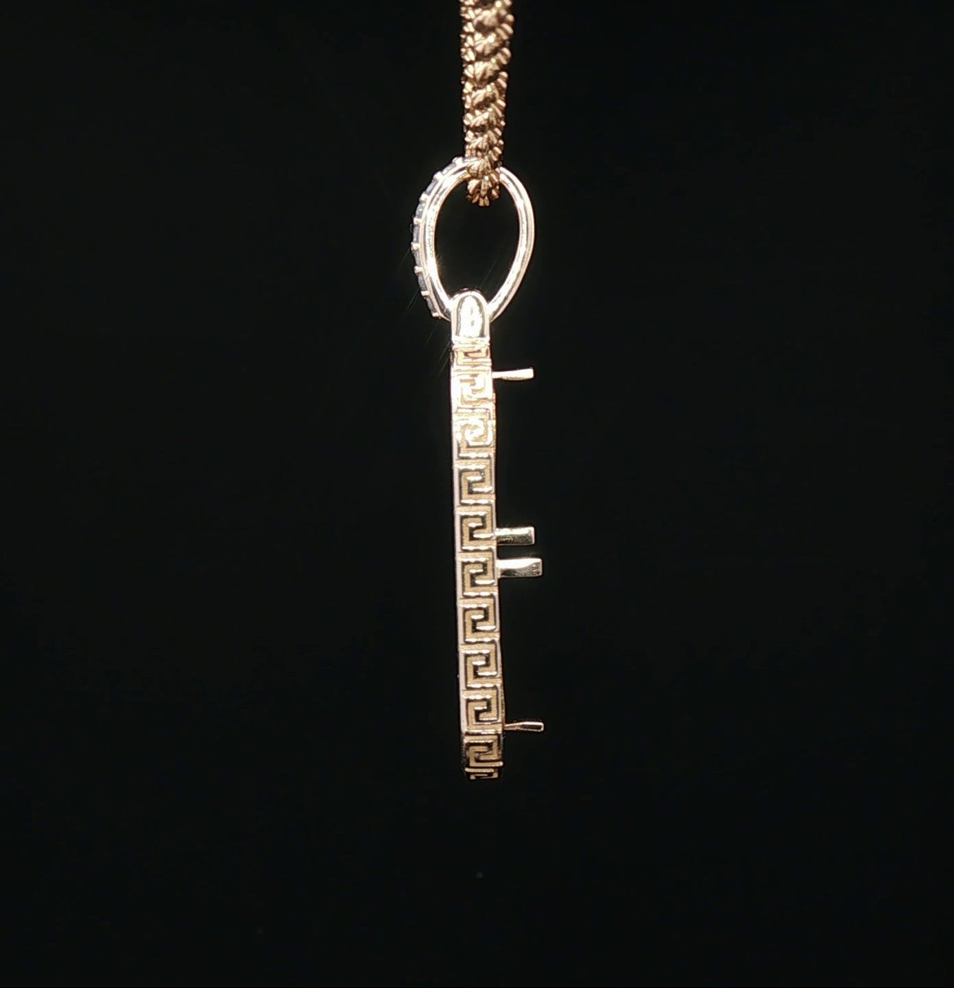 Custom 14k Greek Key 5g Pamp bezel with diamond bail