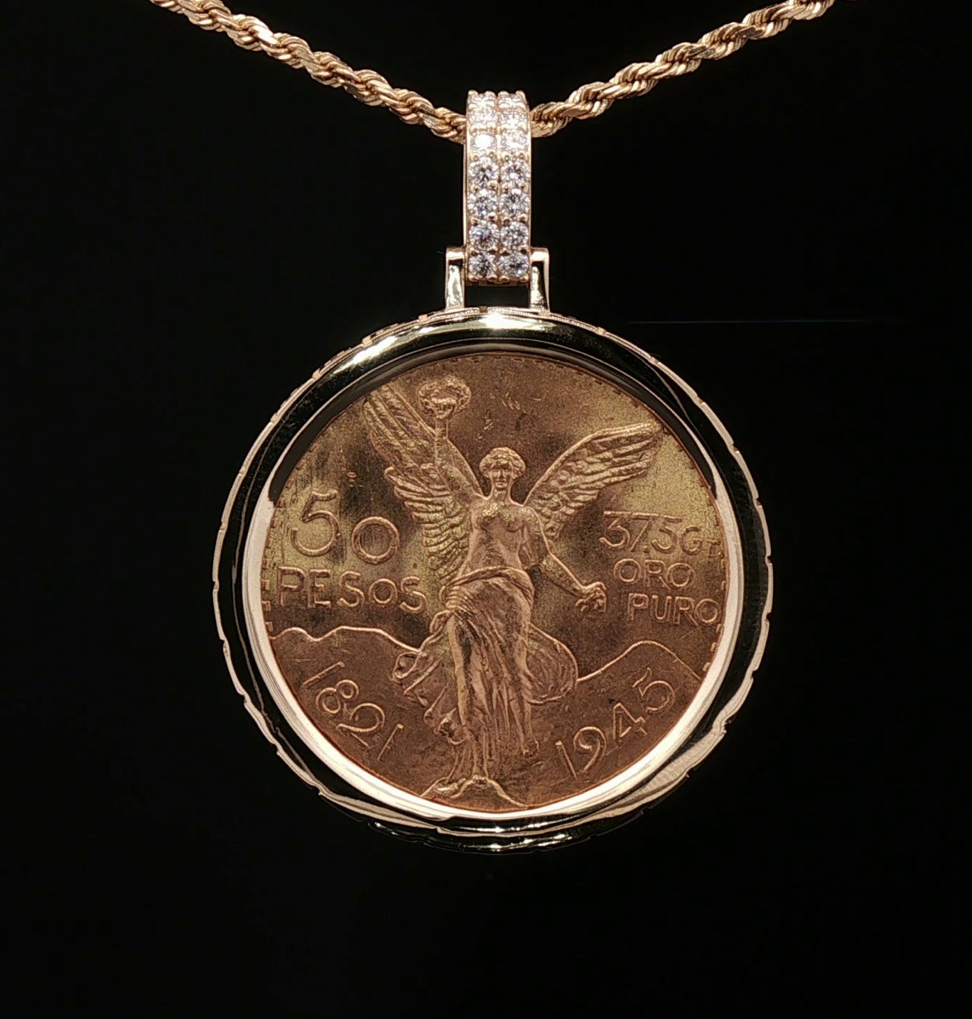 Custom 14k Centenario Bezel with Diamond Bail