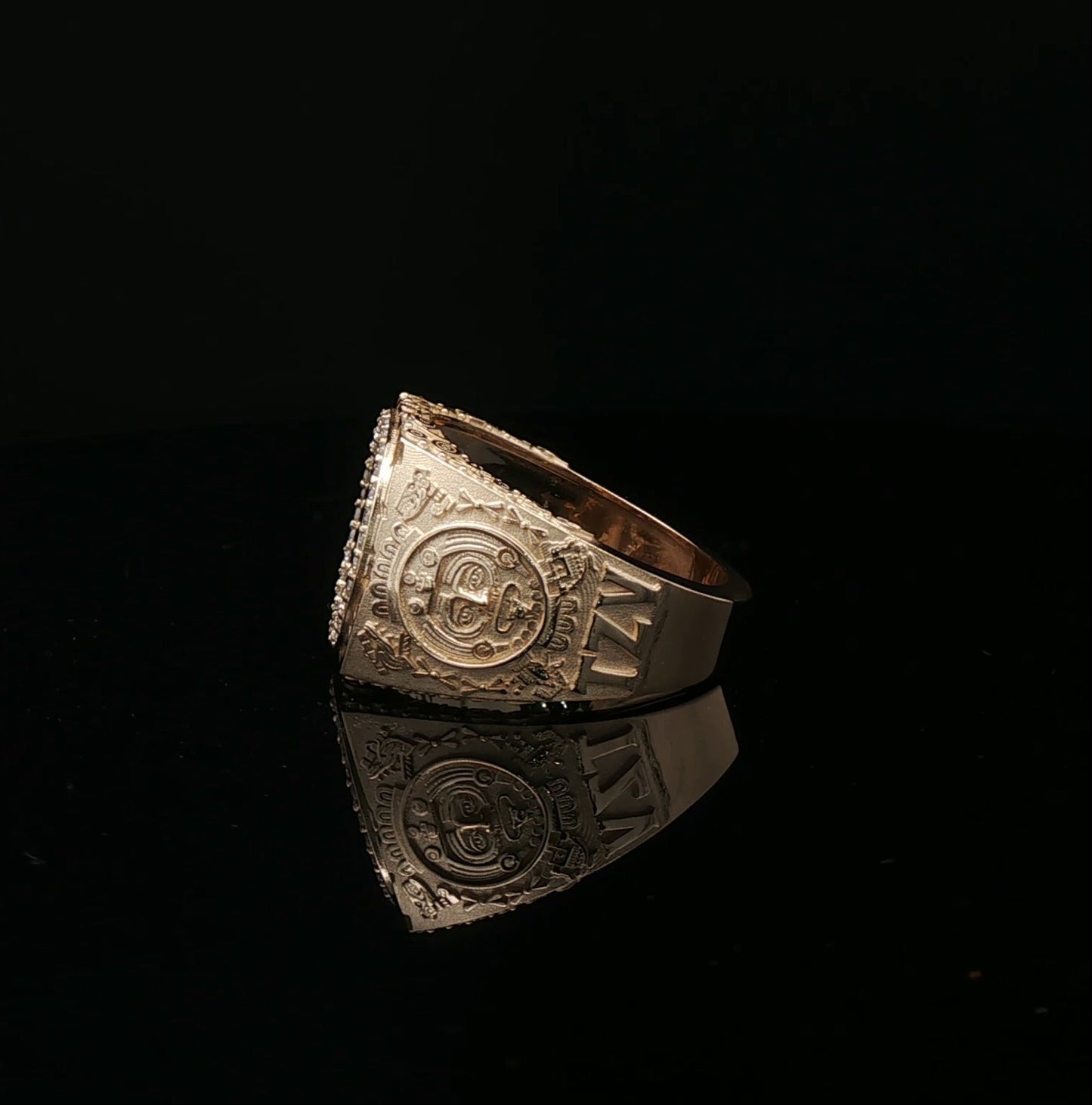 Custom 14k Dos pesos coin Ring eagle & aztec sides